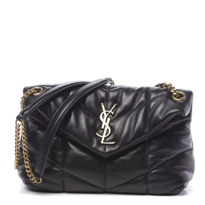 Saint Laurent Lambskin Quilted Small Loulou Puffer Monogram Chain Satchel Black 1 of 10
