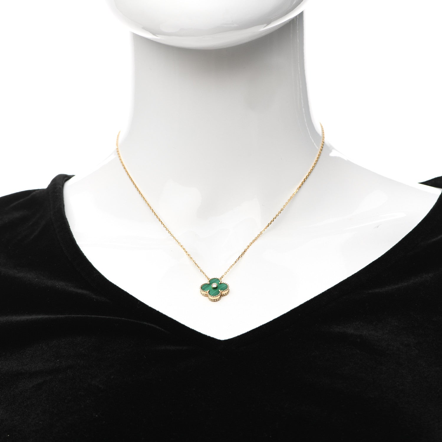 Van Cleef & Arpels 18K Yellow Gold Diamond Malachite Vintage Alhambra Pendant Necklace 2 of 6