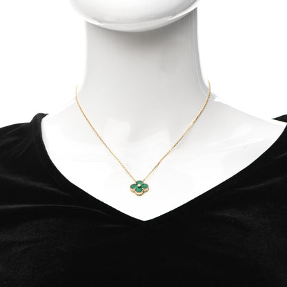 Van Cleef & Arpels 18K Yellow Gold Diamond Malachite Vintage Alhambra Pendant Necklace 2 of 6