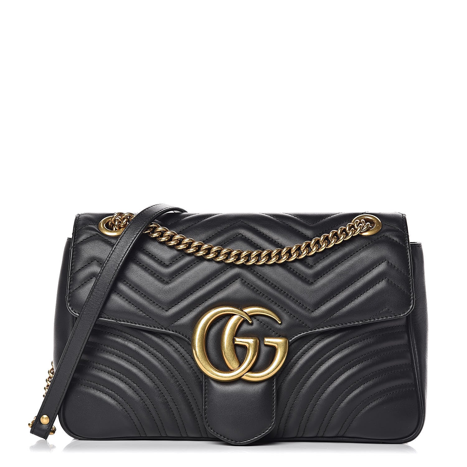 Gucci Calfskin Matelasse Medium GG Marmont Shoulder Bag Black 1 of 14