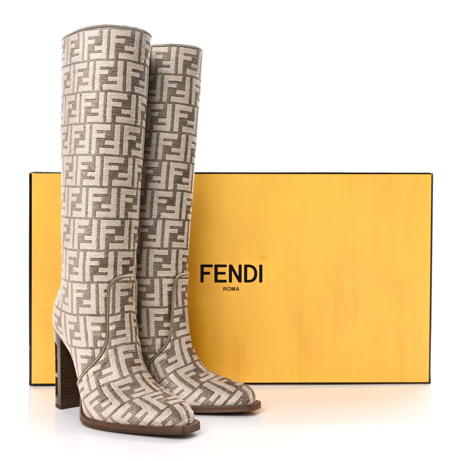 Fendi Chenille Jacquard FF 110mm Cut Baguette Knee Boots 38 Tortora Nuvola 7 of 7