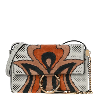 Chloe Calfskin Suede Paisley Patchwork Perforated Small Faye Shoulder Bag Airy Grey 1 of 11