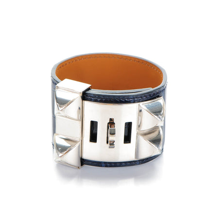 Hermes Shiny Alligator Collier De Chien CDC Bracelet S Bleu Marine 4 of 8