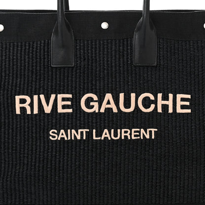Saint Laurent Raffia Linen Calfskin Rive Gauche Tote Black 8 of 12