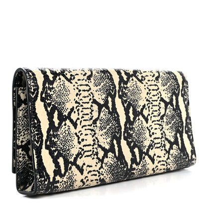 Saint Laurent Calfskin Snakeskin Embossed Classic Monogram Cassandre Clutch Beige Black 3 of 13