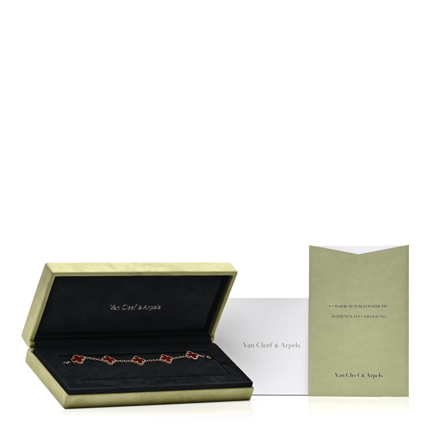 18K Yellow Gold Carnelian 5 Motifs Vintage Alhambra Bracelet