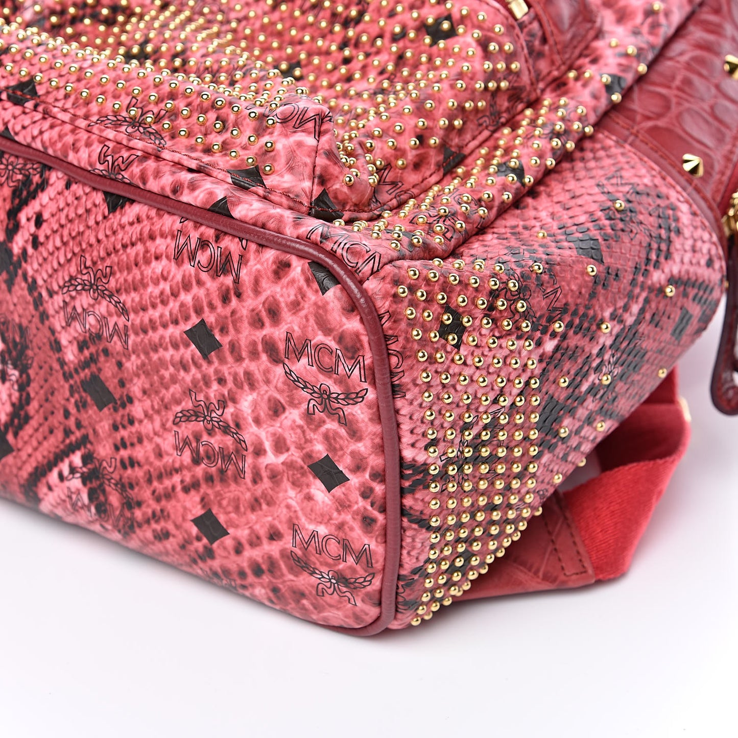 Snakeskin Embossed Visetos Studded Small Stark Backpack Red Pink