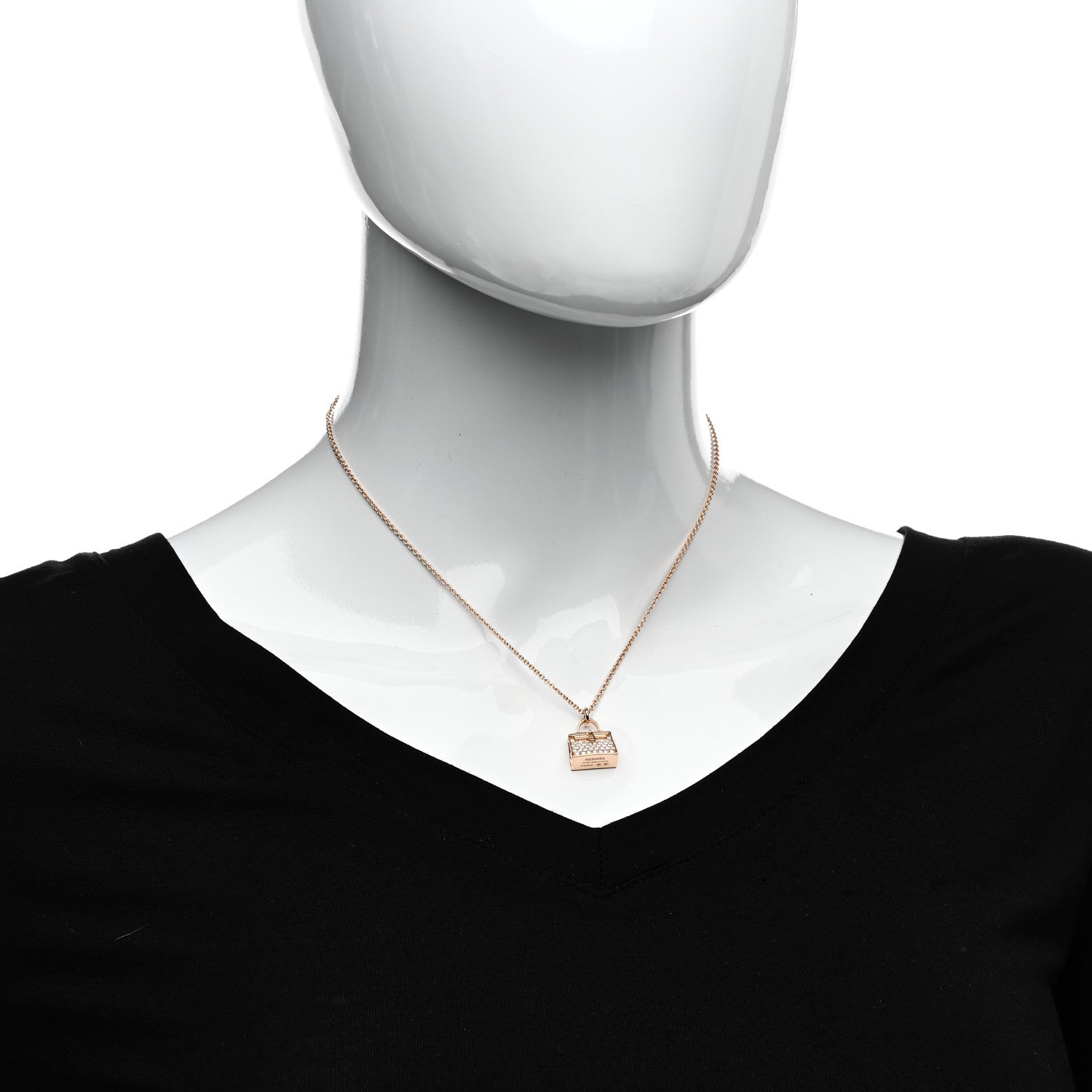Hermes 18K Rose Gold Diamond Kelly Amulettes Pendant Necklace 2 of 5