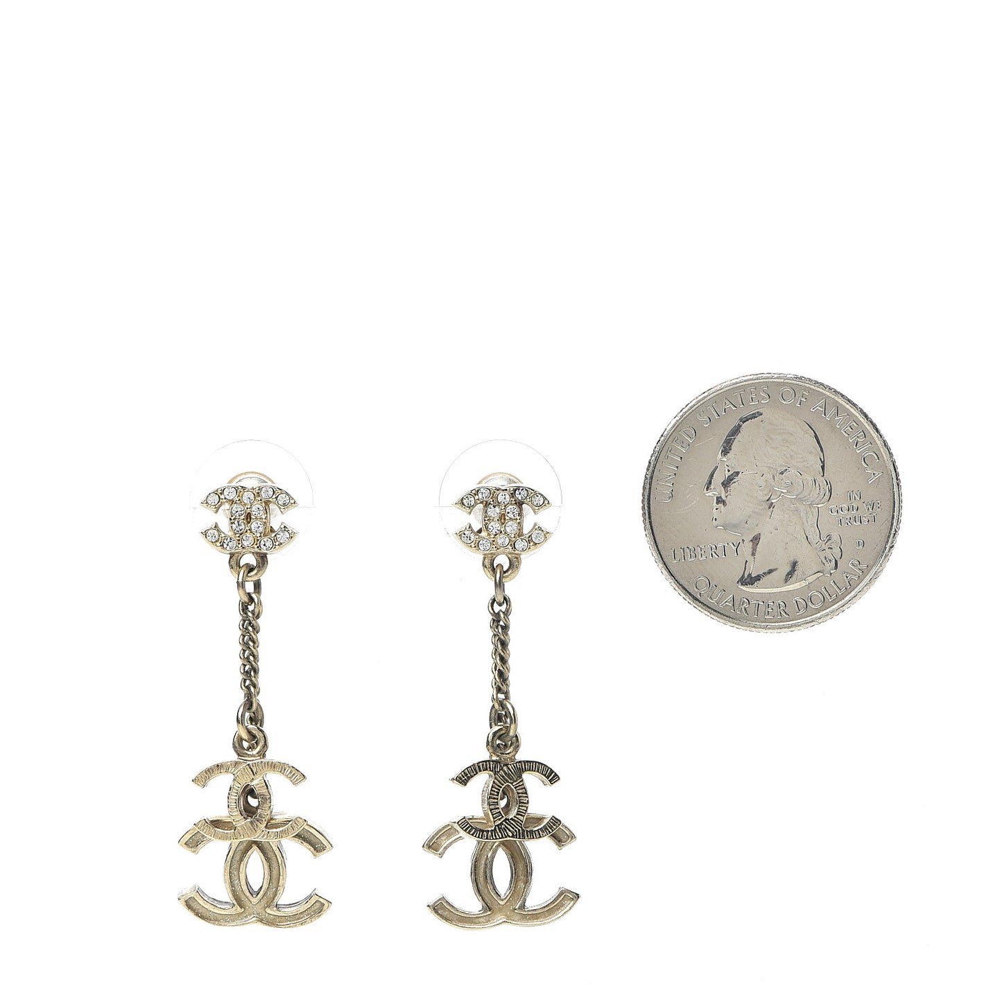 Crystal Resin Double CC Drop Earrings Gold