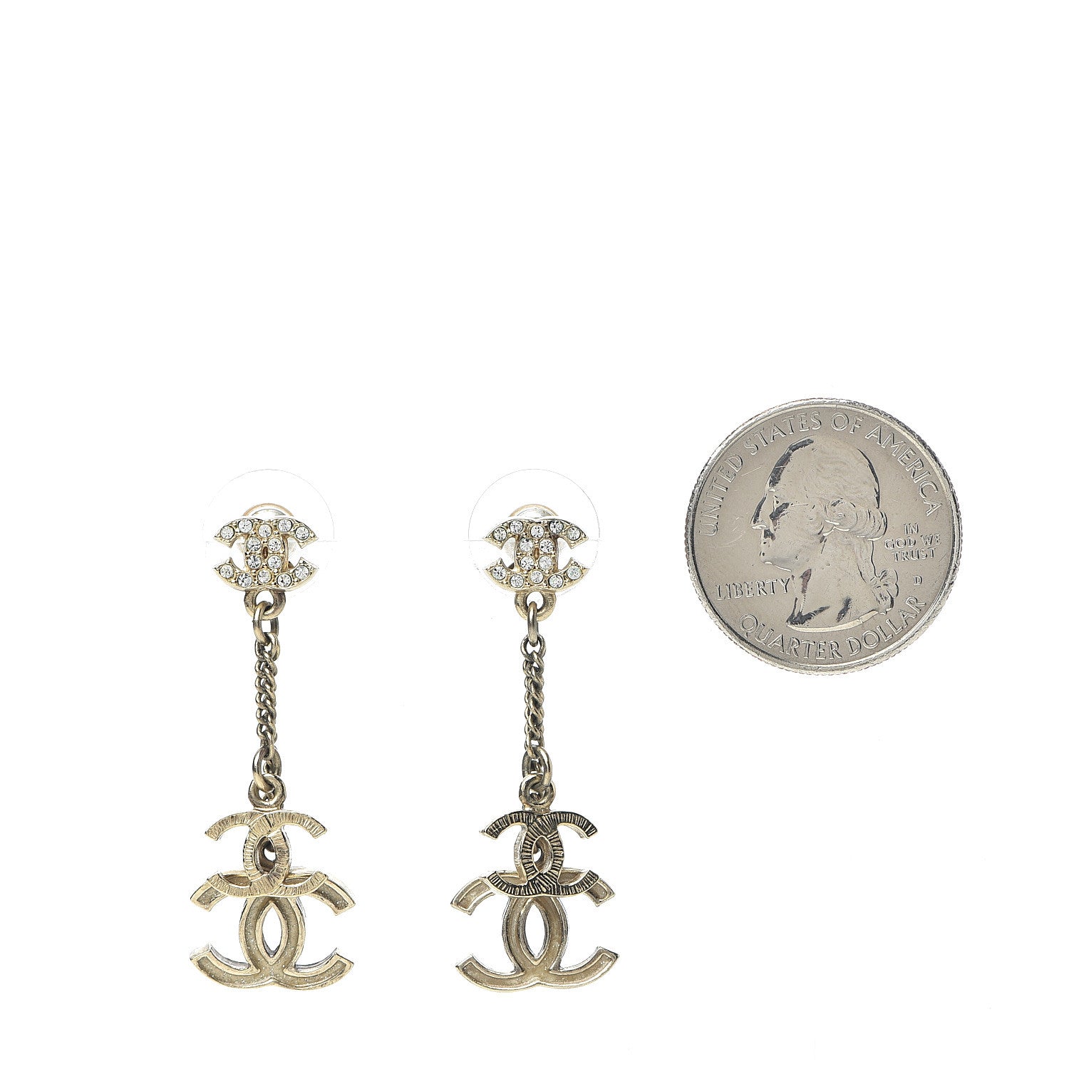 Chanel Crystal Resin Double CC Drop Earrings Gold 2 of 4