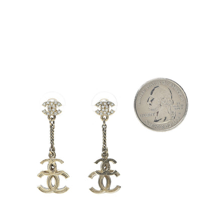 Chanel Crystal Resin Double CC Drop Earrings Gold 2 of 4