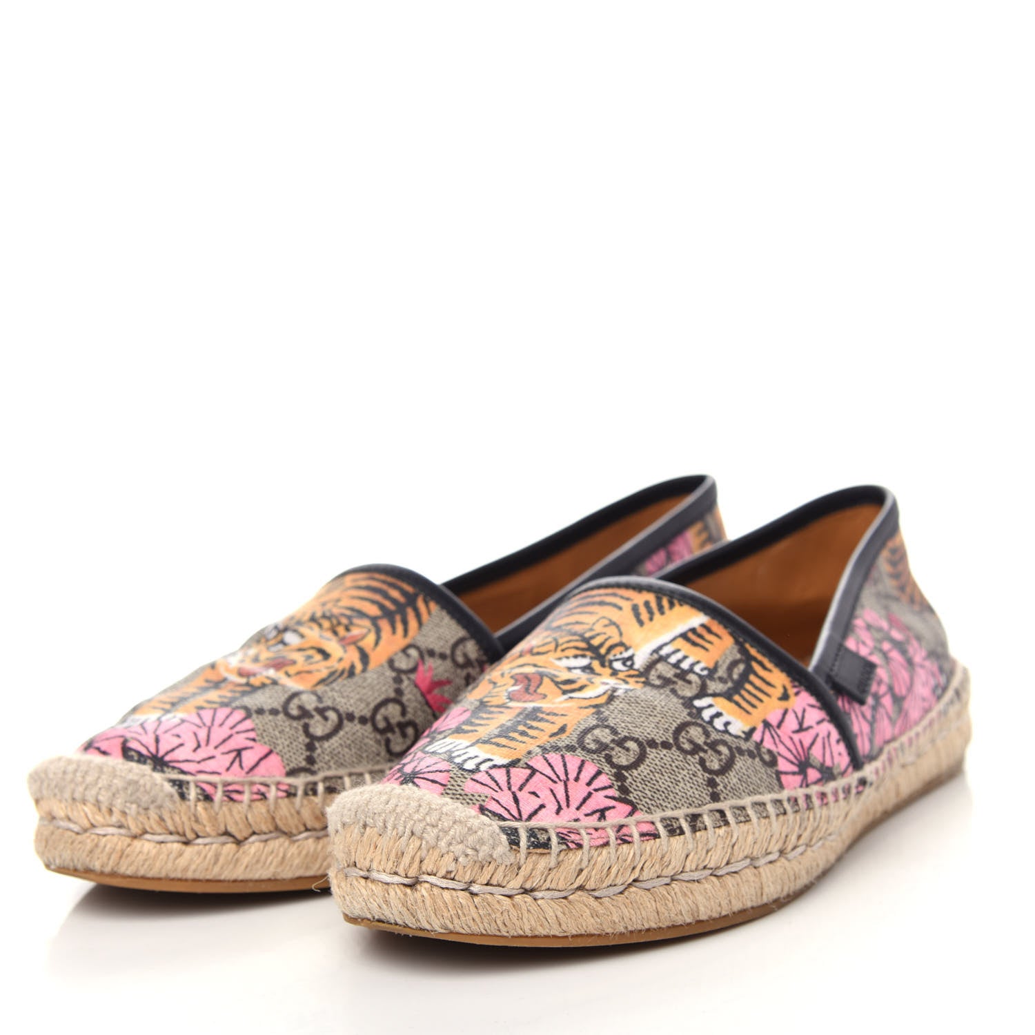 Gucci GG Supreme Monogram Bengal Espadrilles 36.5 Beige Crop Pink 2 of 11