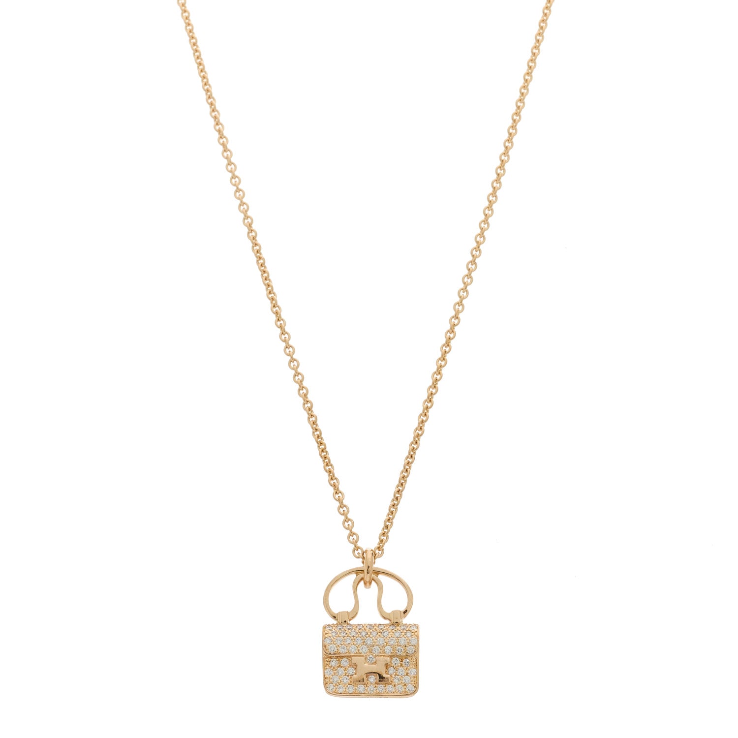 Hermes 18K Rose Gold Diamond Constance Amulette Pendant Necklace 1 of 5
