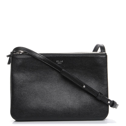 Celine Shiny Textured Calfskin Small Trio Crossbody Bag Black 1 of 7