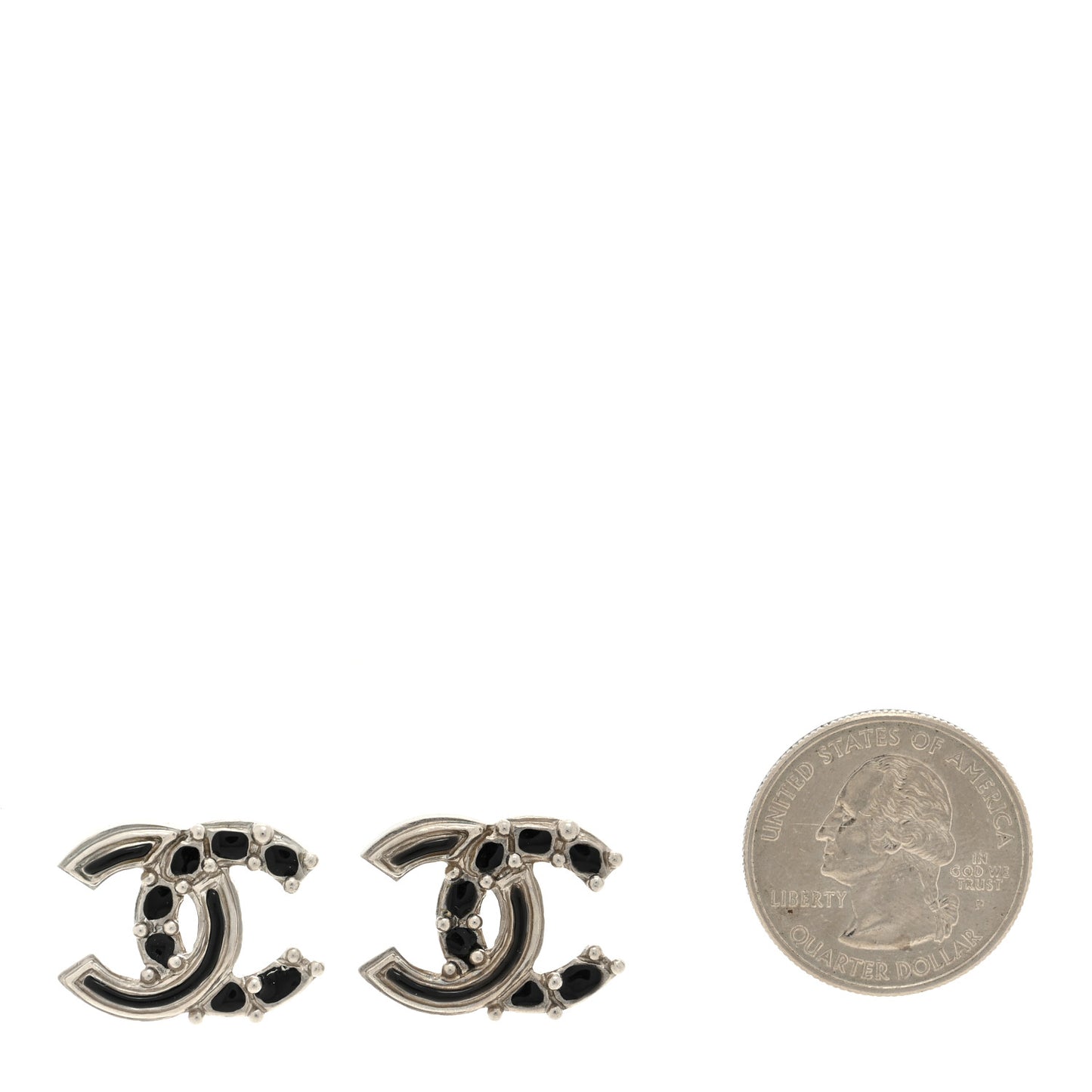Enamel Bead CC Earrings Black Silver