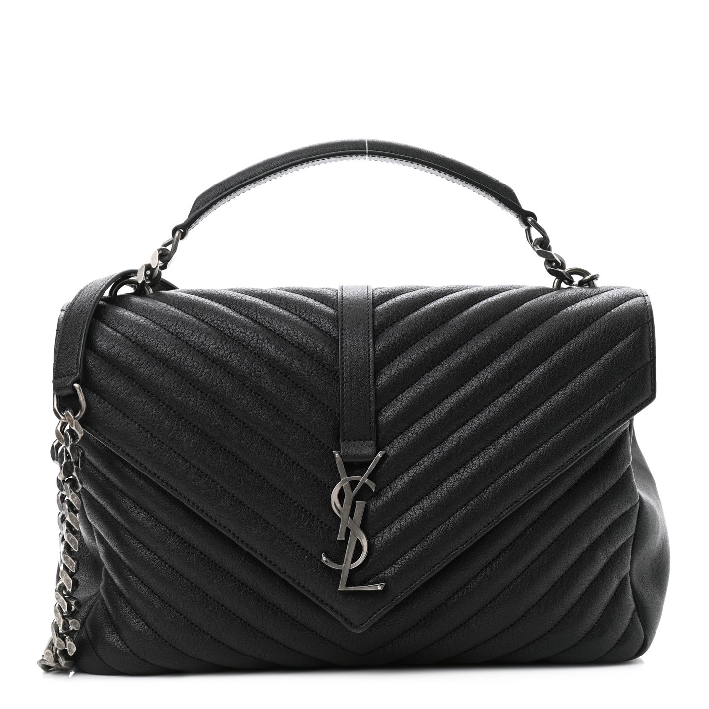 Sheepskin Matelasse Chevron Monogram Large College Satchel Black