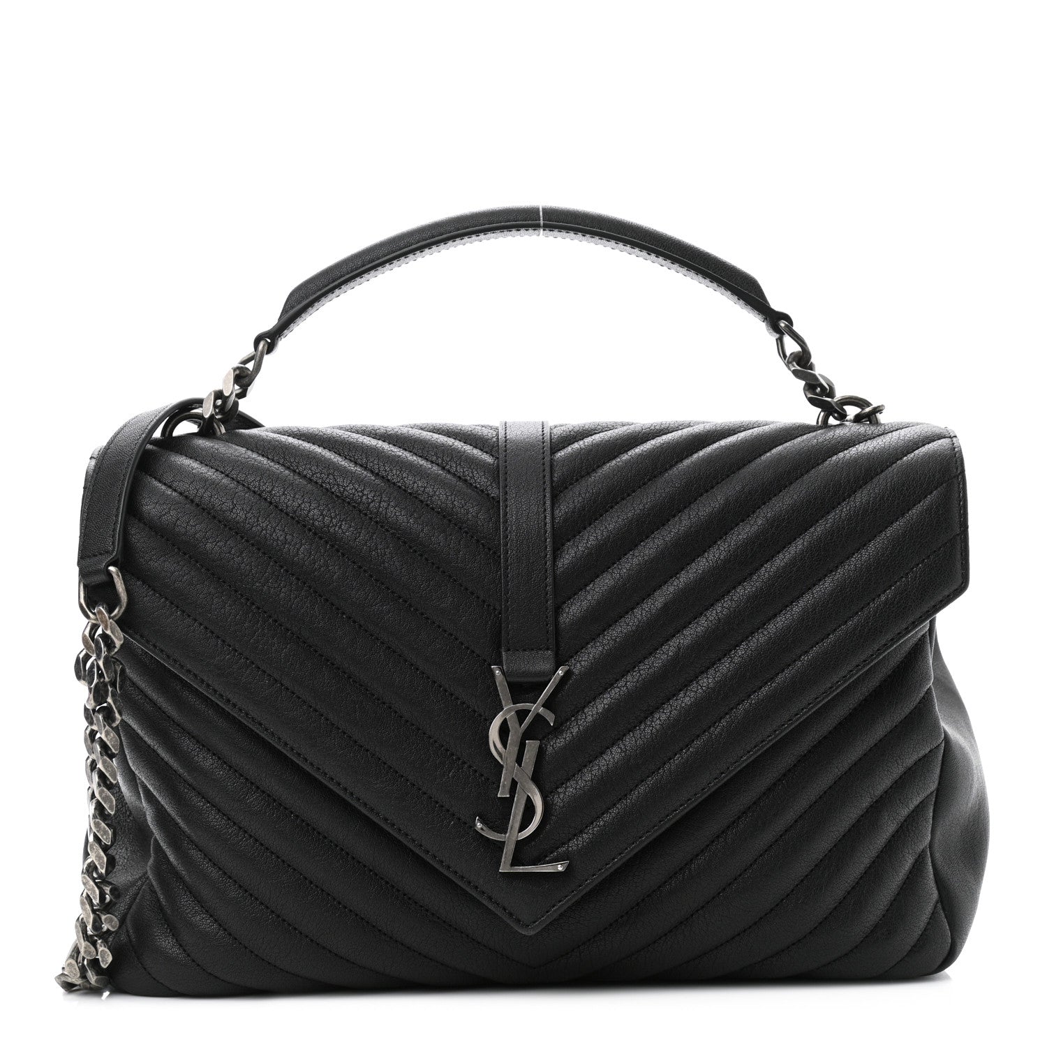 Saint Laurent Sheepskin Matelasse Chevron Monogram Large College Satchel Black 1 of 10