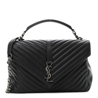 Saint Laurent Sheepskin Matelasse Chevron Monogram Large College Satchel Black 1 of 10