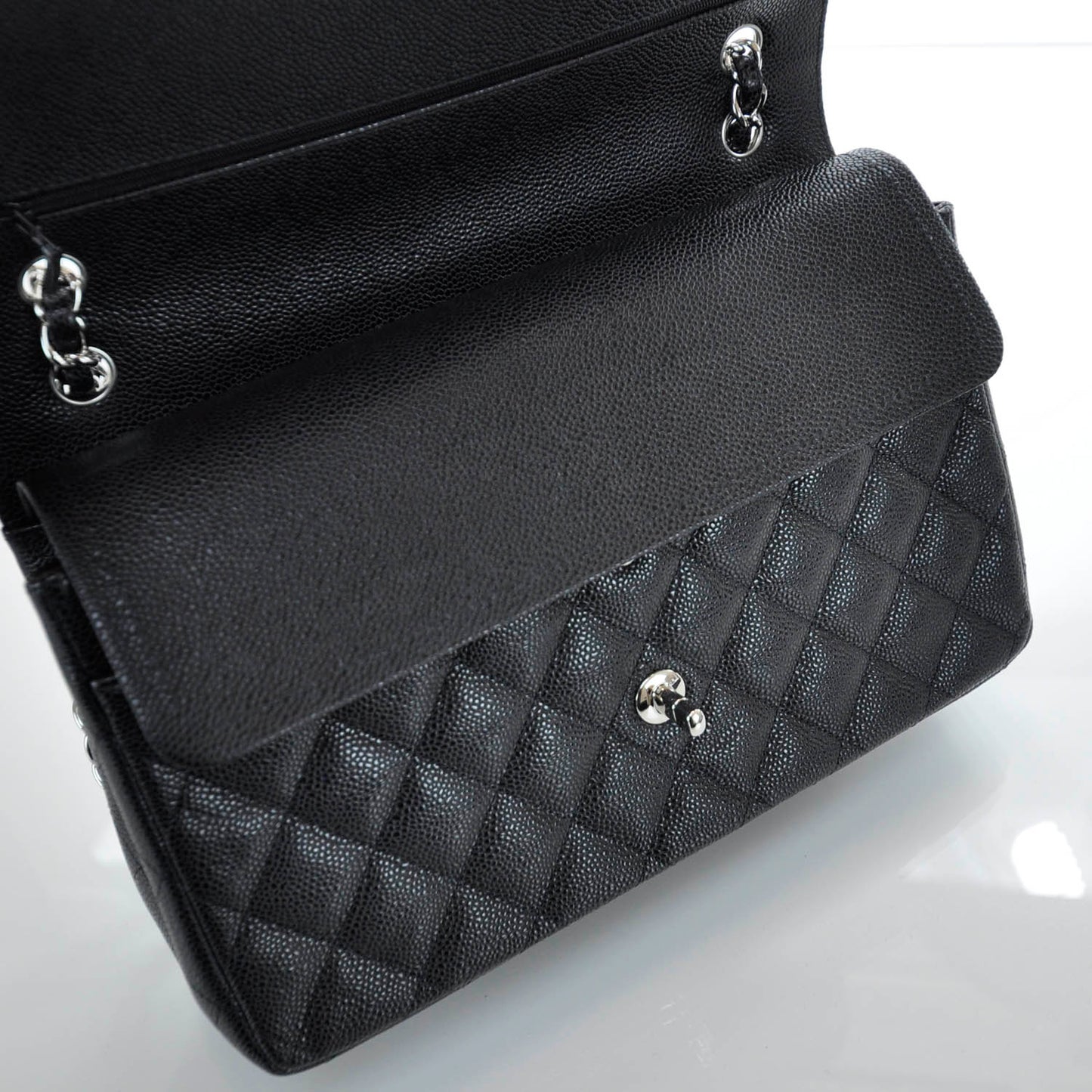 Caviar Quilted Jumbo Double Flap Black