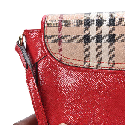 Burberry Patent Calfskin Haymarket Check Maydown Crossbody Bag Red 14 of 19