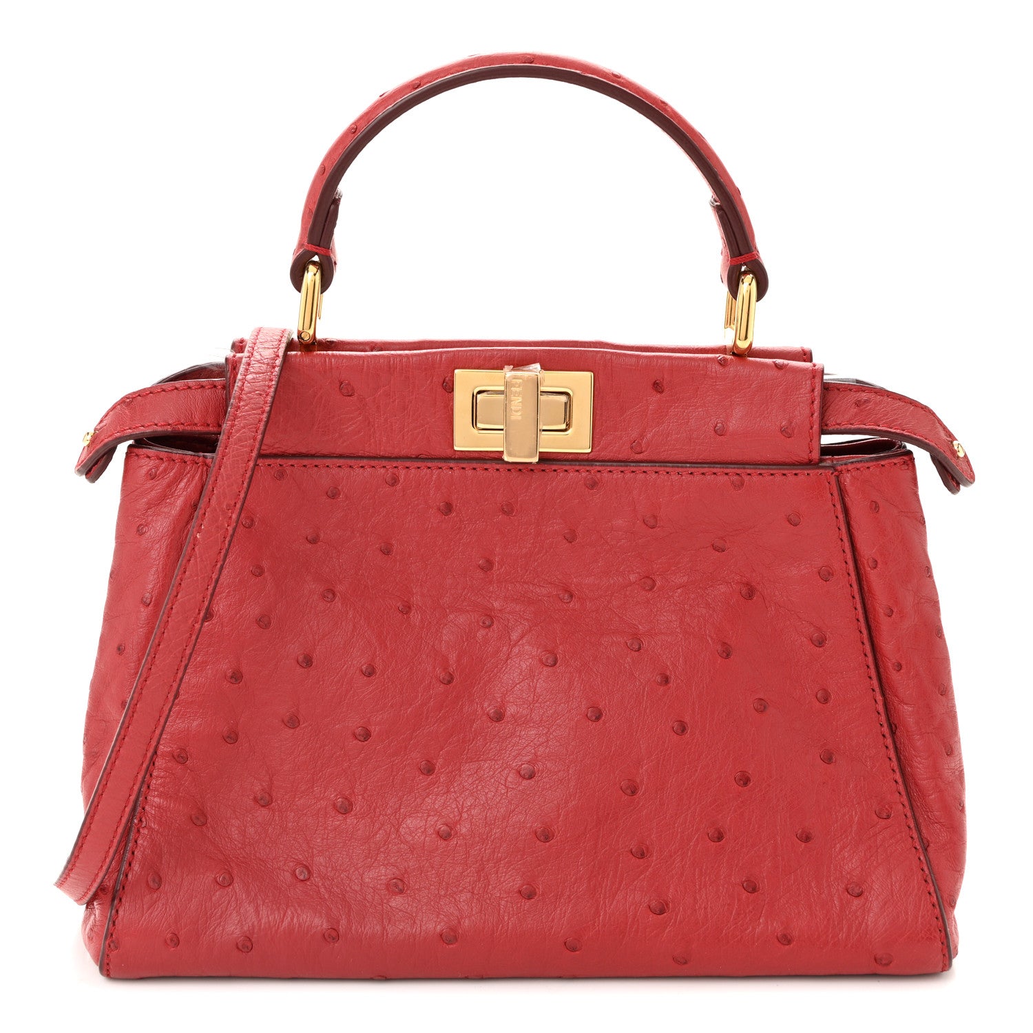 Fendi Ostrich Shiny Nappa Mini Peekaboo Iconic Satchel Fragola 1 of 10