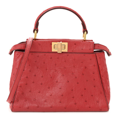 Fendi Ostrich Shiny Nappa Mini Peekaboo Iconic Satchel Fragola 1 of 10