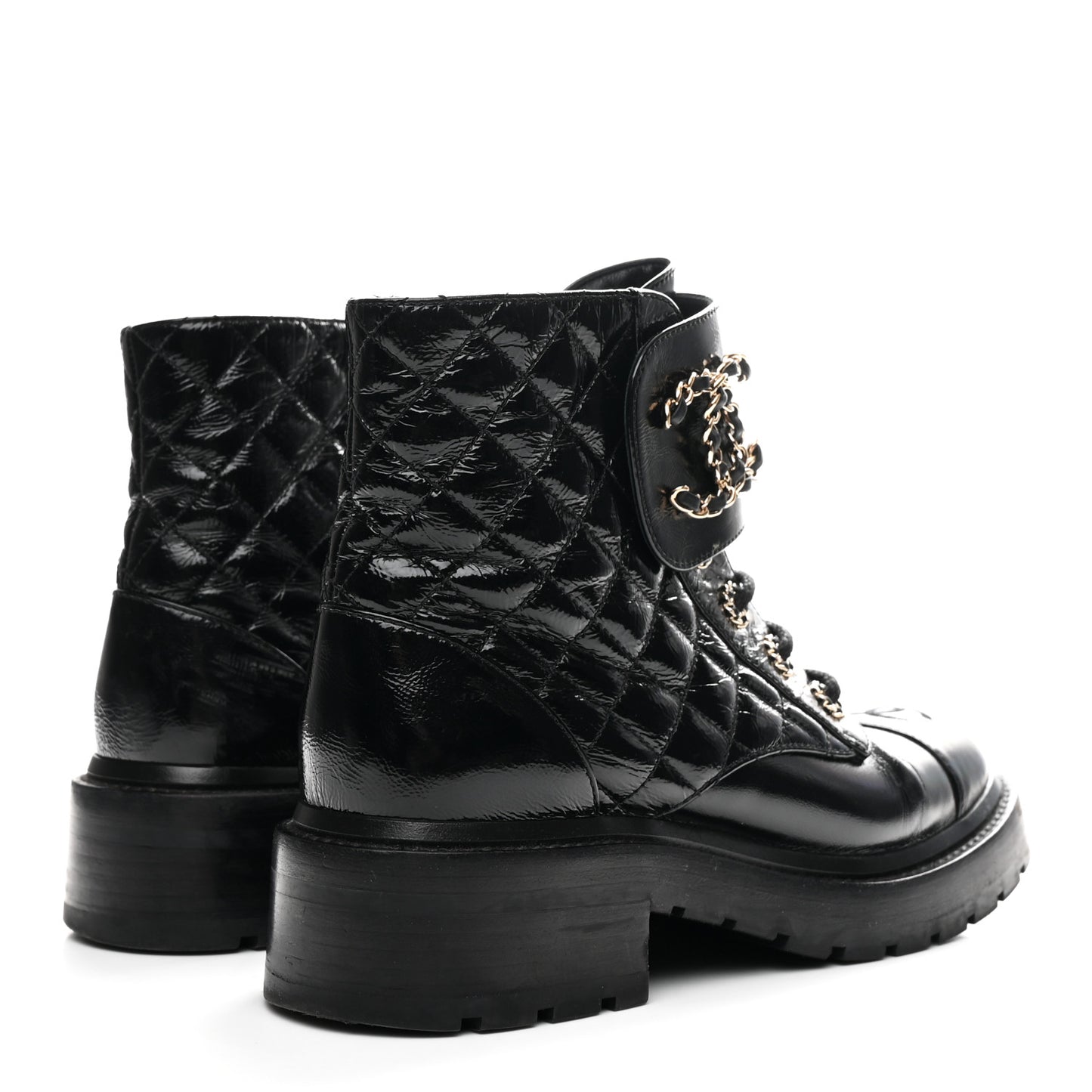 Shiny Goatskin Calfskin Quilted Lace Up Combat Boots 37 Black