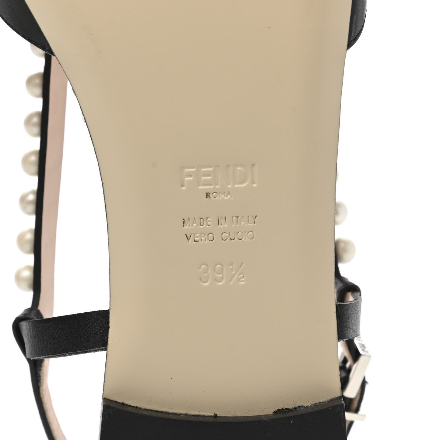 Calfskin Pearl Bow Sandals 39.5 Black