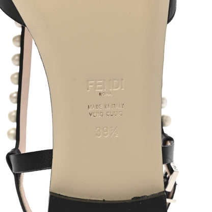 Fendi Calfskin Pearl Bow Sandals 39.5 Black 6 of 8