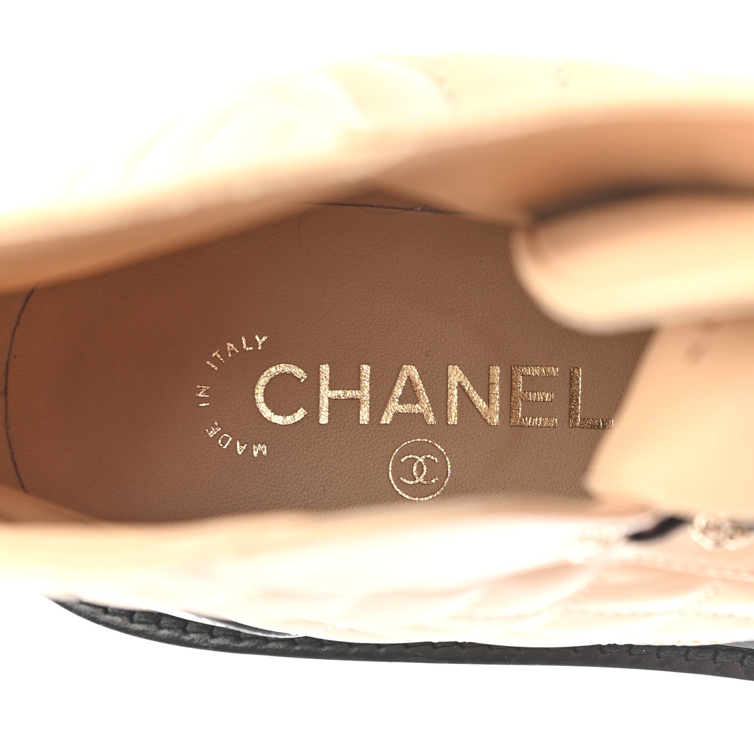 Chanel Calfskin Quilted Lace Up Combat Boots 37.5 Beige Black 6 of 8