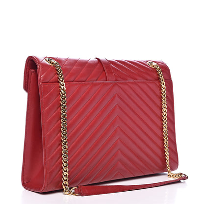 Saint Laurent Lambskin Matelasse Chevron Large Monogram Satchel Red 3 of 20