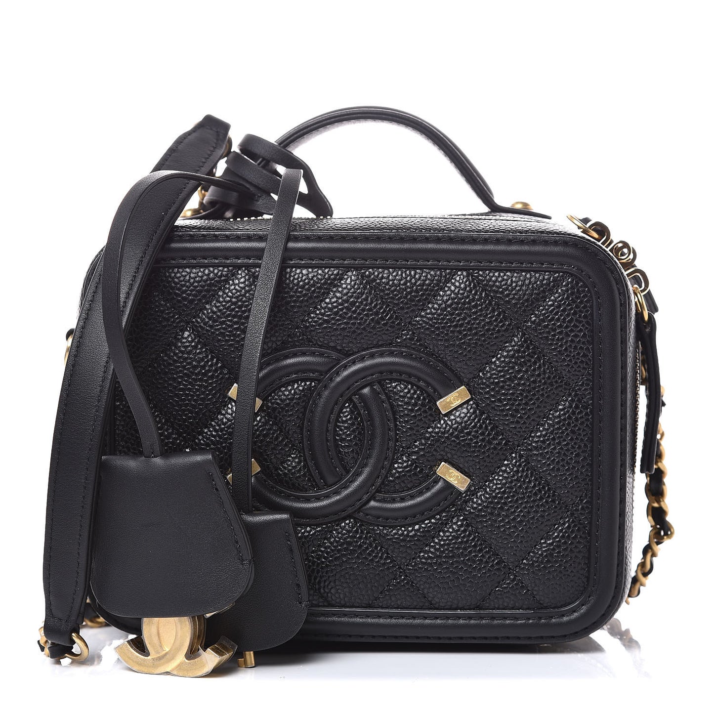 Caviar Quilted Small CC Filigree Vanity Case Black