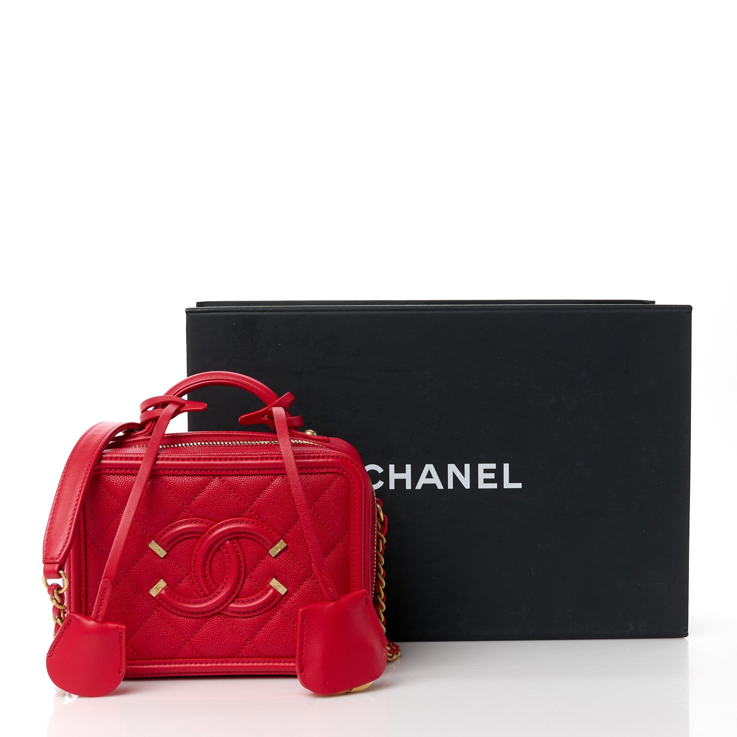 Chanel Caviar Quilted Small CC Filigree Vanity Case Red 12 of 12