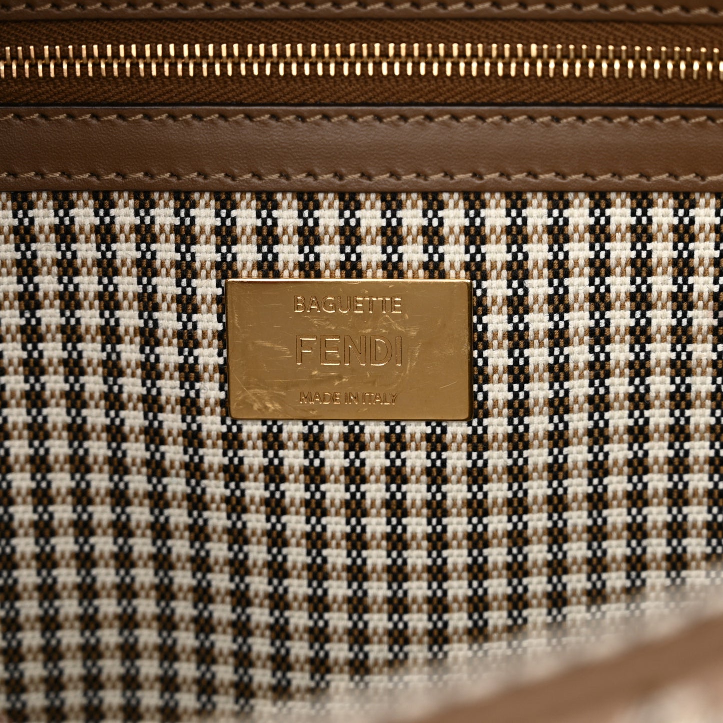Wool Vitello King Houndstooth FF Embroidered Baguette Beige Moro