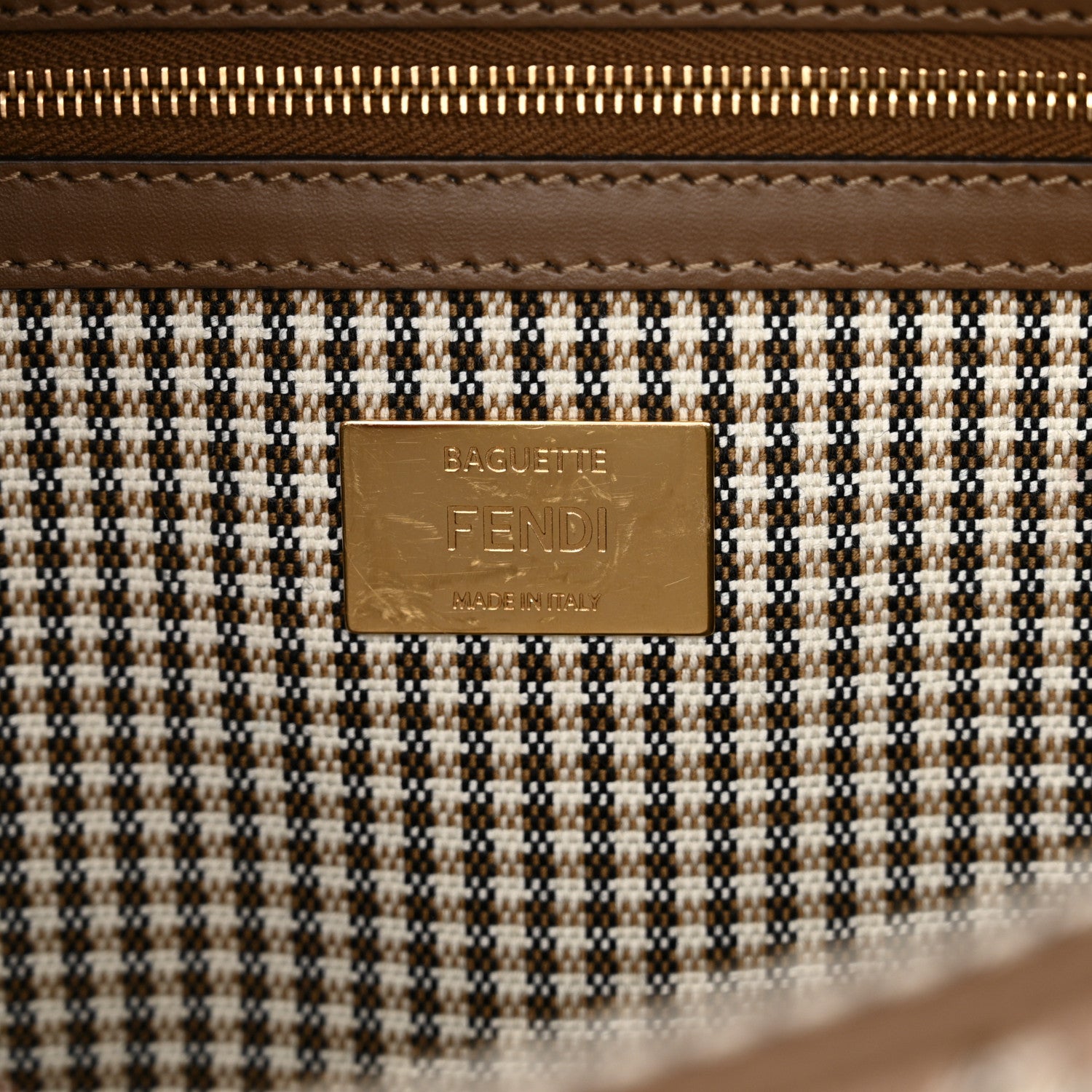 Fendi Wool Vitello King Houndstooth FF Embroidered Baguette Beige Moro 7 of 10
