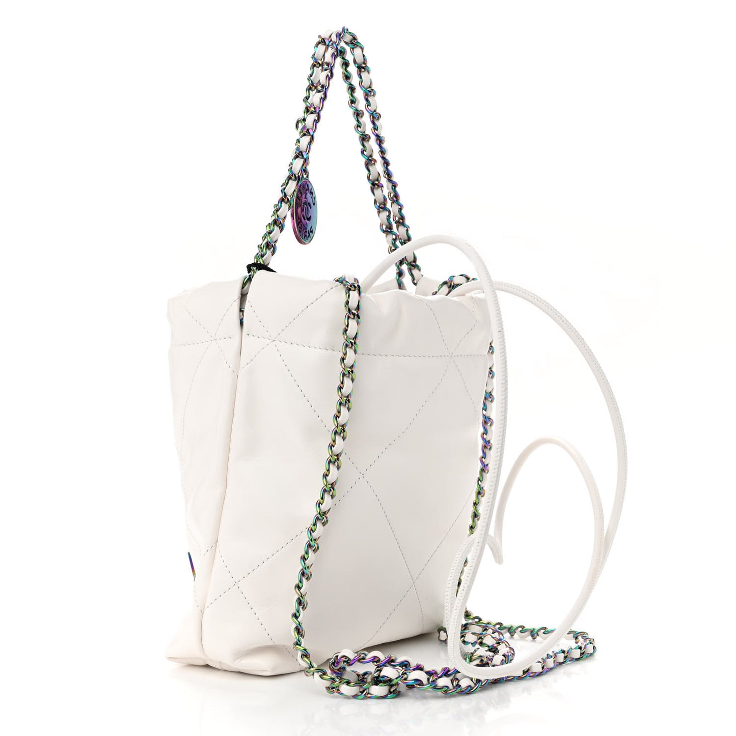 Shiny Calfskin Quilted Rainbow Mini Chanel 22 White