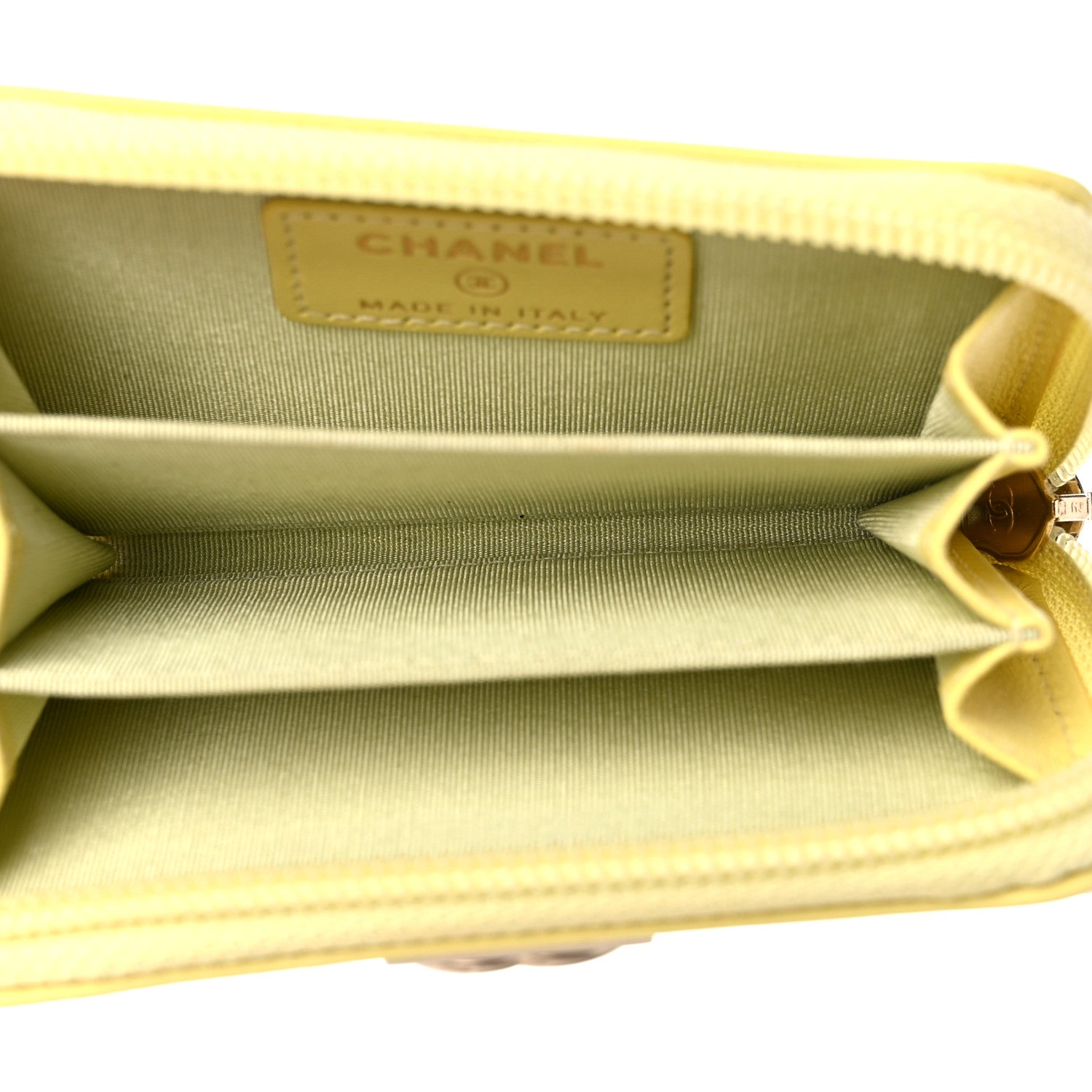 Chanel Lambskin Quilted Zip Around Boy Coin Purse Wallet Yellow 5 of 10