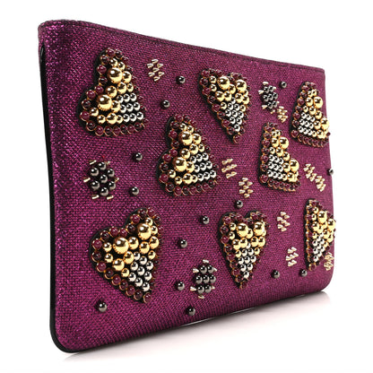 Christian Louboutin Metallic Raffia Studded Loubiposh Chain Clutch Magenta 3 of 9