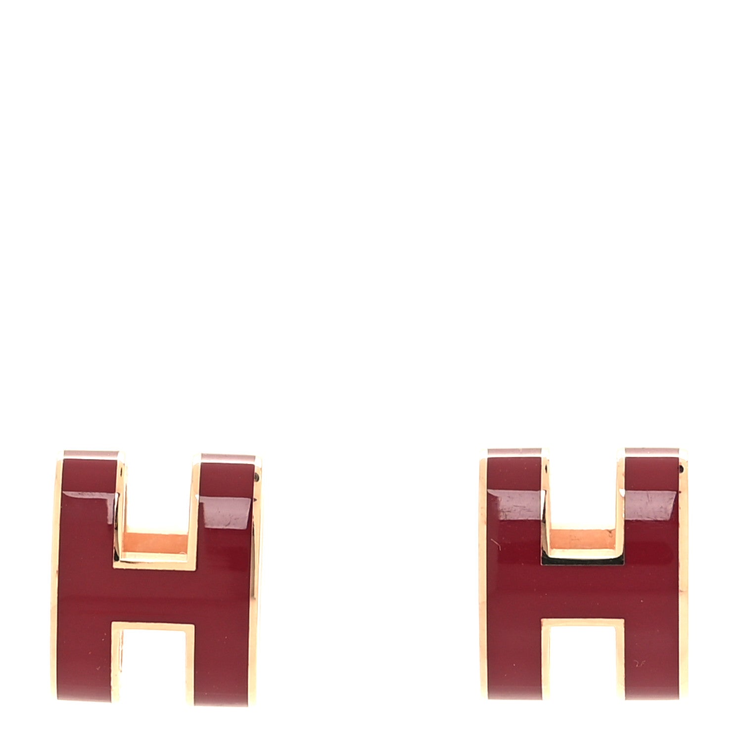 Hermes Gold Lacquered Mini Pop H Earrings Rose Extreme 1 of 6