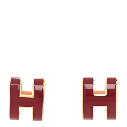 Hermes Gold Lacquered Mini Pop H Earrings Rose Extreme 1 of 6