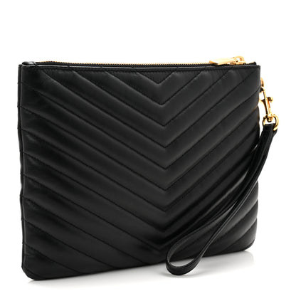Saint Laurent Calfskin Matelasse Chevron Monogram A5 Wristlet Black 3 of 7