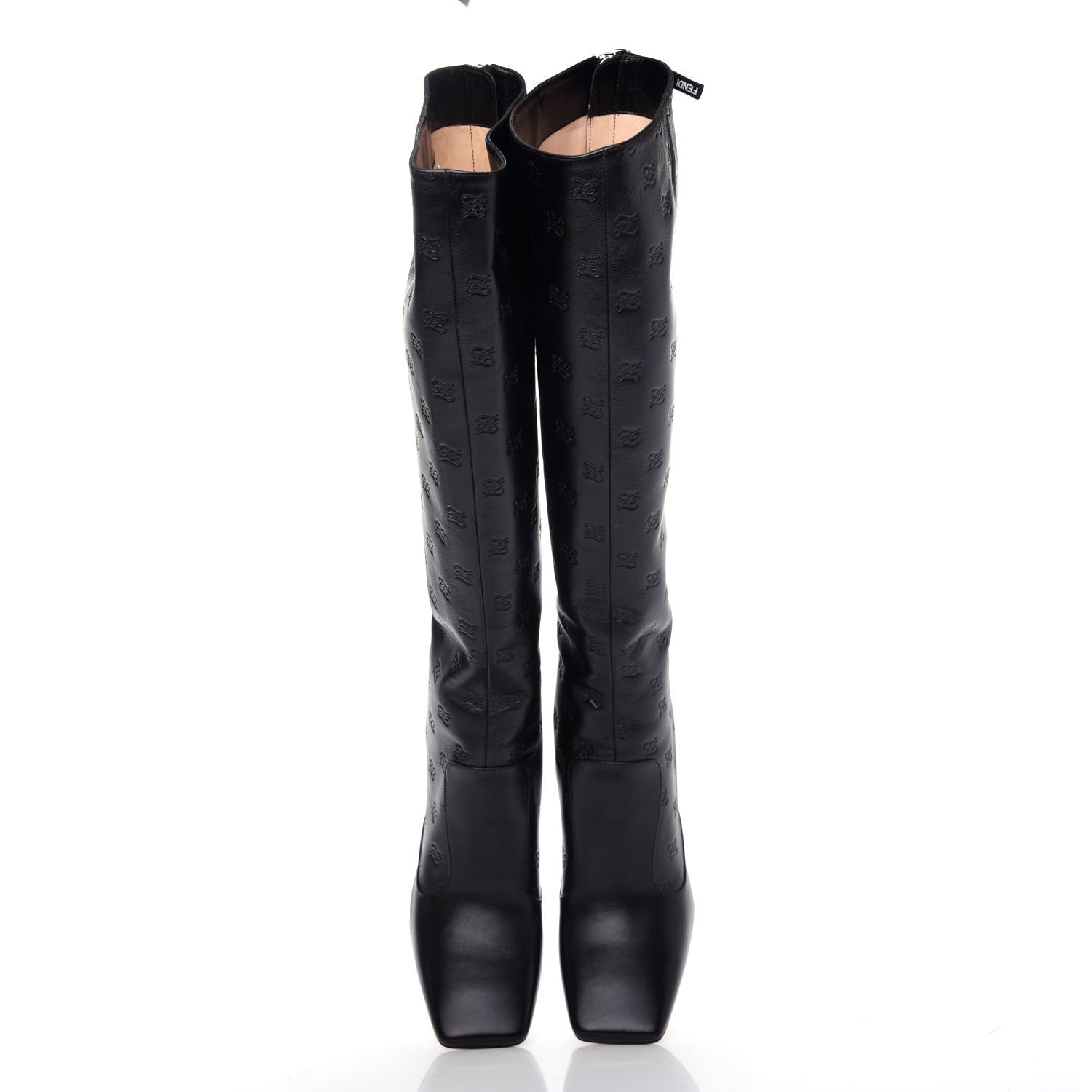 Fendi Vitello Karligraphy Embossed FFreedom Knee High Boots 39 Black 6 of 9