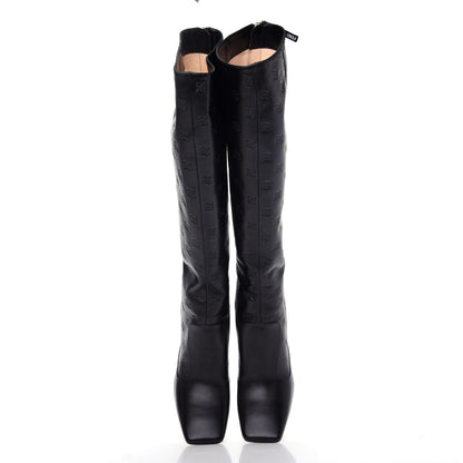 Fendi Vitello Karligraphy Embossed FFreedom Knee High Boots 39 Black 6 of 9