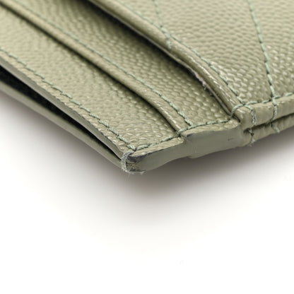 Saint Laurent Grain De Poudre Matelasse Chevron Monogram Credit Card Case Light Sage 10 of 12