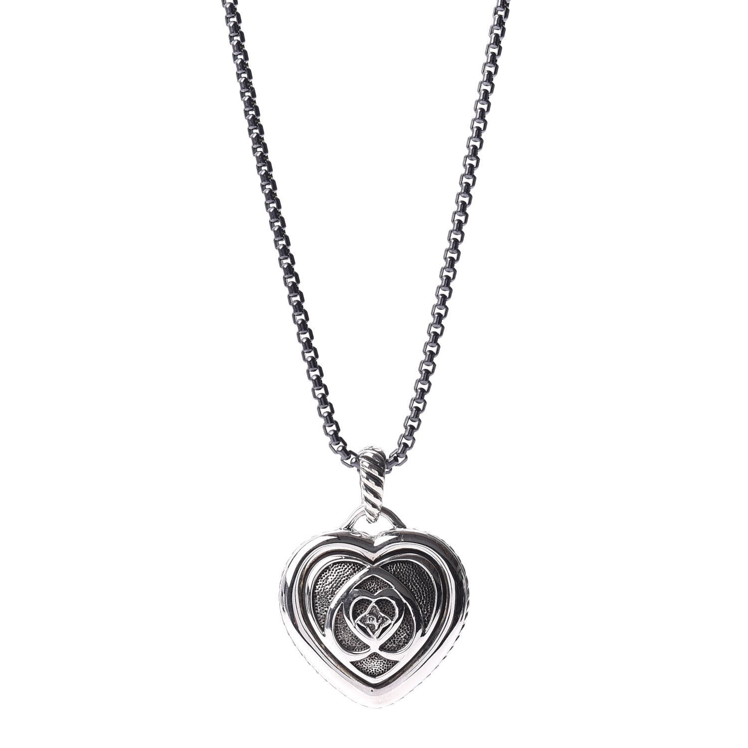 David Yurman Darkened Sterling Silver Puffed Cable Heart Pendant Necklace 1 of 5