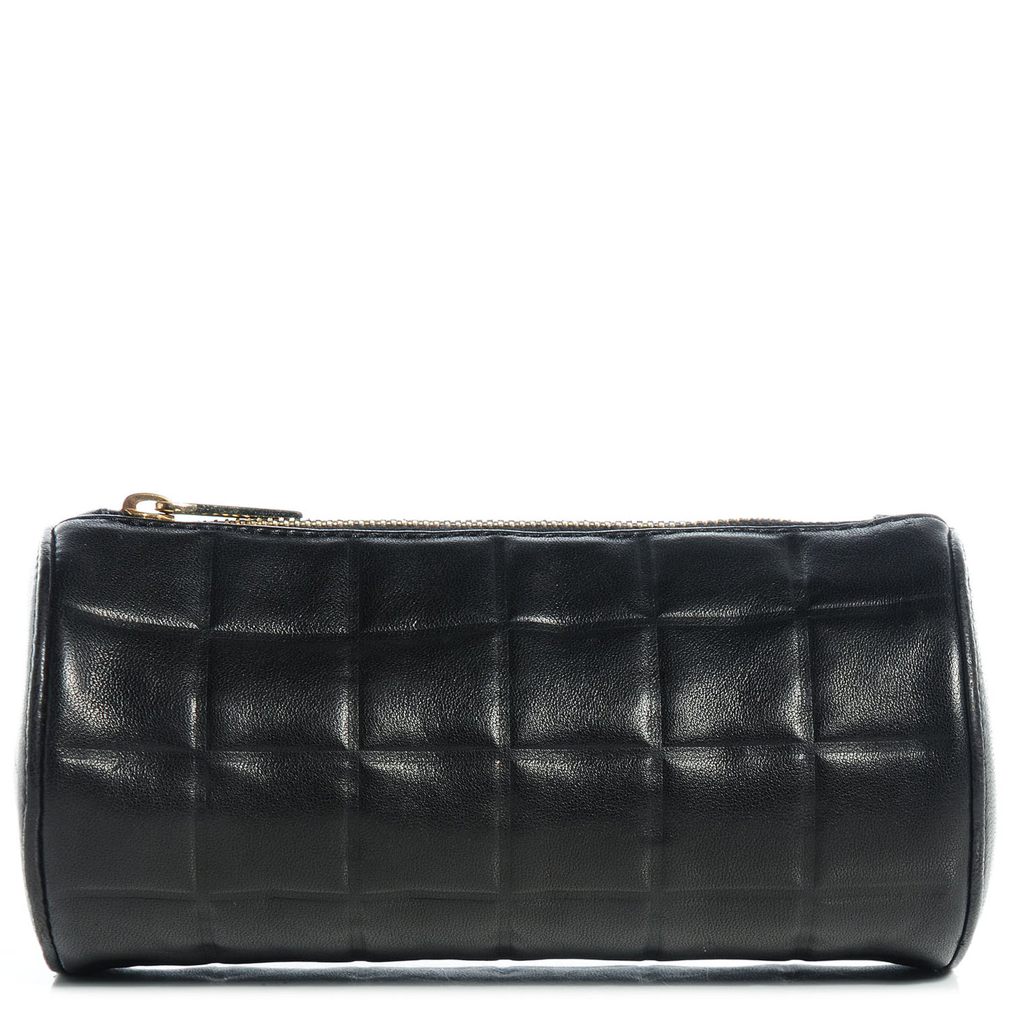Lambskin Chocolate Bar Quilted Cosmetic Pouch Black