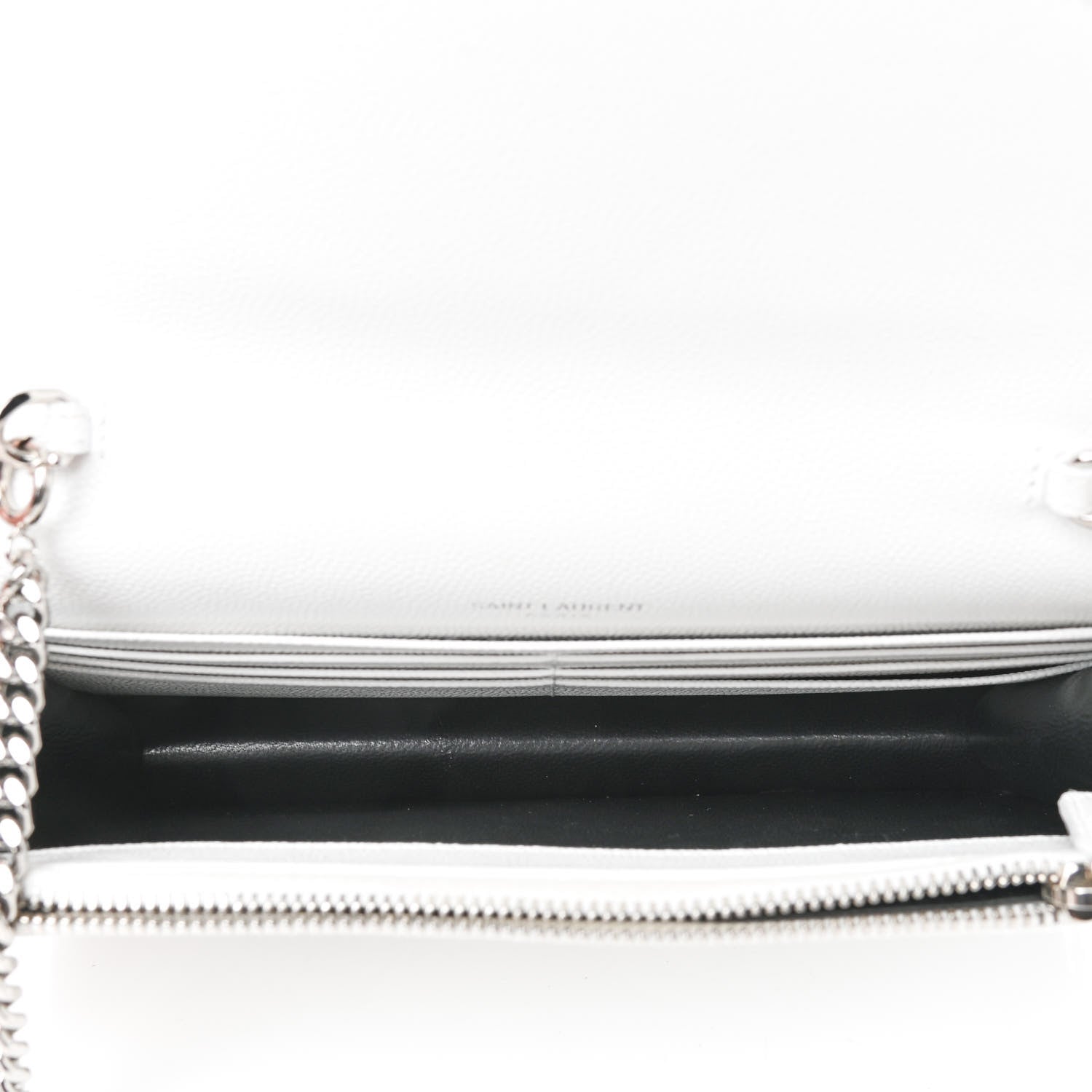 Saint Laurent Grain De Poudre Matelasse Chevron Monogram Envelope Chain Wallet White 5 of 9