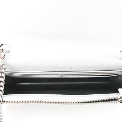 Saint Laurent Grain De Poudre Matelasse Chevron Monogram Envelope Chain Wallet White 5 of 9