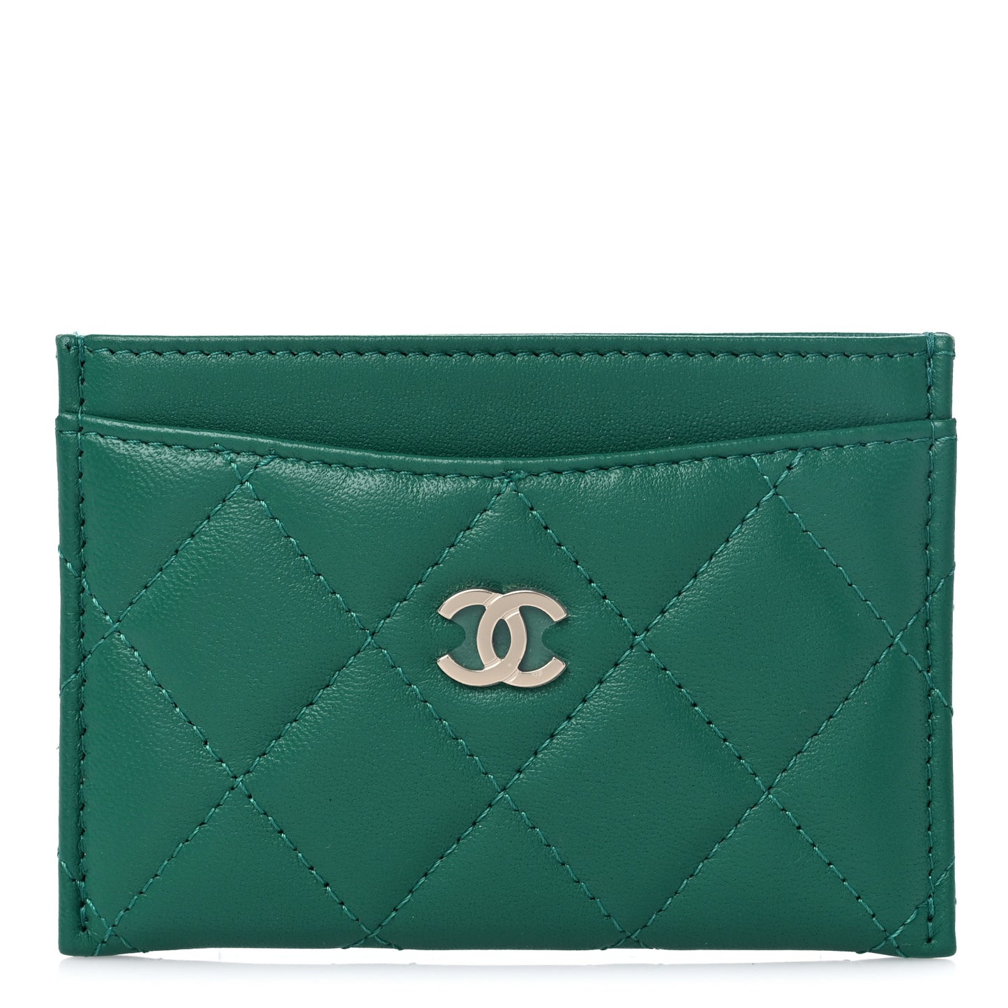 Lambskin Quilted Card Holder Green