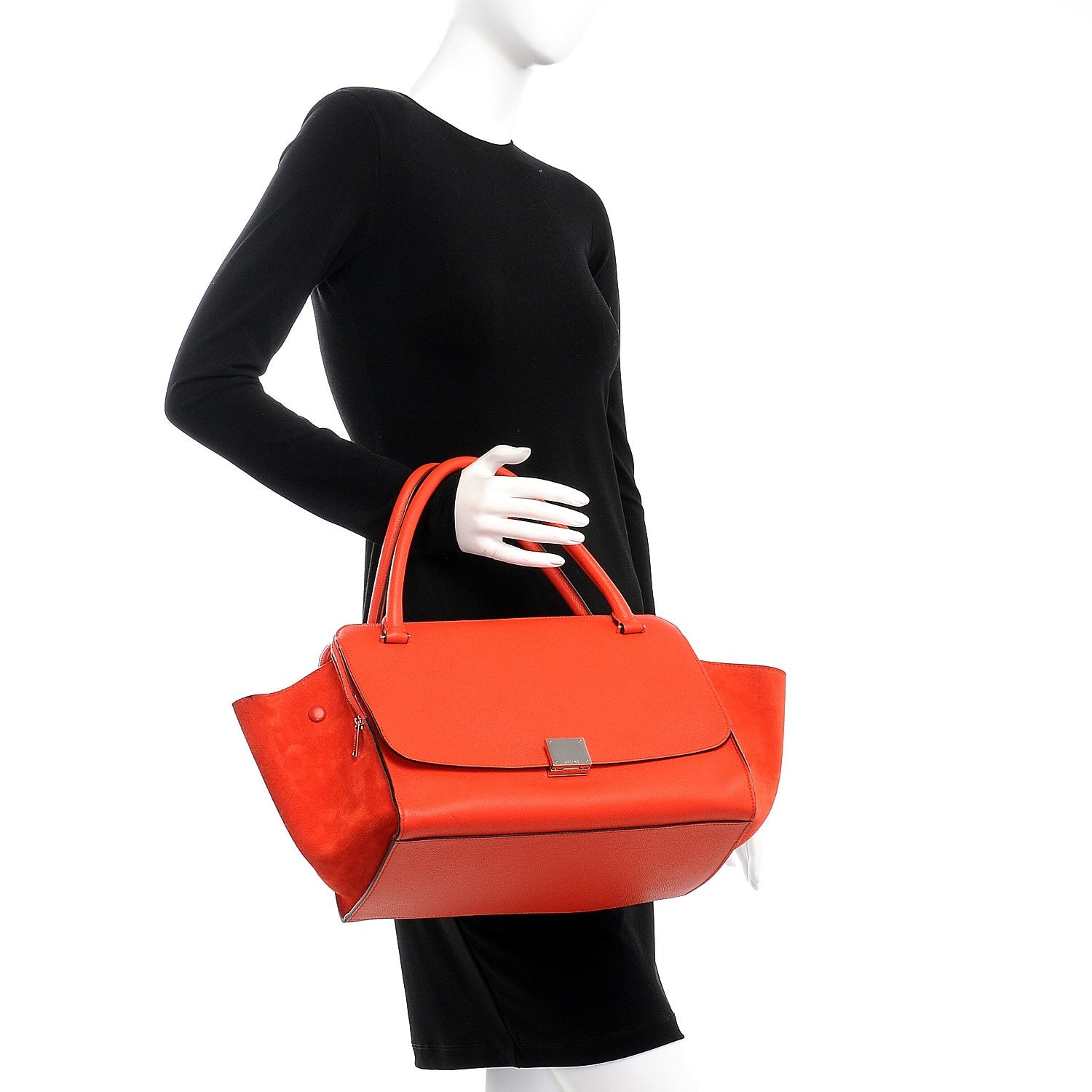 Celine Drummed Calfskin Suede Double Zip Trapeze Vermillion 2 of 9